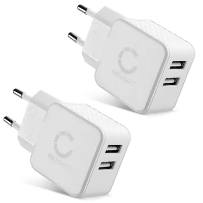 Produktbild von CELLONIC 2 Fach USB Ladegerät (2 pack) für 5V / 3.4A, 1000mA mit 17W - 3.4A Schnellladegerät Mehrfachstecker USB Netzteil Ladeadapter Steckdose Netzstecker USB Charger Ladestecker