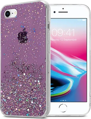 Produktbild von Cadorabo Hülle für Apple iPhone 7 / 7S / 8 / SE 2020 Schutz Hülle in Lila Handyhülle TPU Etui Glitter Cover Case Glitzer