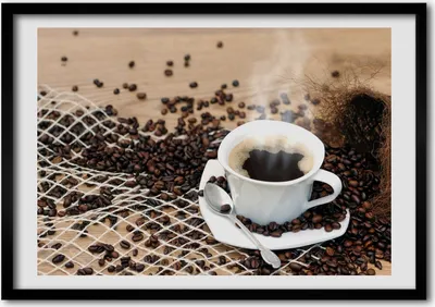 Produktbild von Bild - Bilder - Bilderrahmen - 70 cm x 50 cm - MDF-Rahmen, Wandkunst Kaffee und Kaffeebohnen