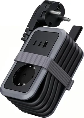 Produktbild von PD20W Reiseadapter – 4-in-1 – Mehrfachsteckdose mit USB und Typ C – 3680 W – 16 A – Für iPhone – Tablets – Grau