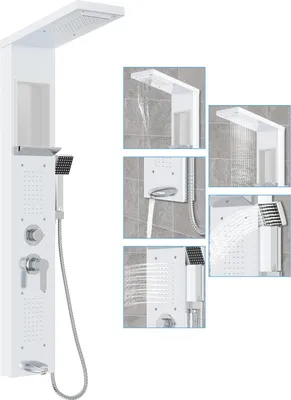 Obrázek produktu pro TWOLIIN sprchový panel z nerezové oceli, 5 funkcí sprchový systém sprchová baterie kompletní sada s dešťovou sprchou, vodopádem, ruční sprchou, vanovou výpustí (bílá)
