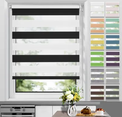 Produktbild von Allesin Doppelrollo Klemmfix ohne Bohren & mit Bohren Rollos für Fenster und Tür Schwarz-weiß 90x140 cm Duo Rollo Klemmrollo Sichtschutz