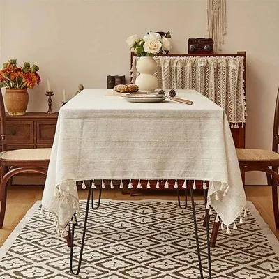 Produktbild von Unyqoos® Beige rechteckige Tischdecke 220×140 cm, 55% Baumwolle/45% Leinen – wasserabweisend, schützt vor Flecken und Kratzern, vielseitig für Esstisch und Outdoor