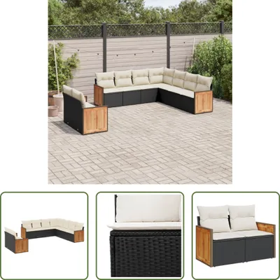 Produktbild von The Living Store 9-tlg. Garten-Sofagarnitur mit Kissen Schwarz Poly Rattan