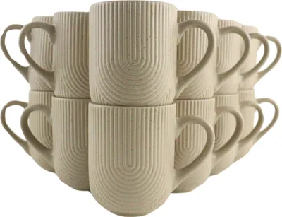 Produktbild von OTIX Kaffeetassen mit Henkel Set von 12 Espressotassen Cappuccinotassen Teetasse 300ML Keramik TEAK