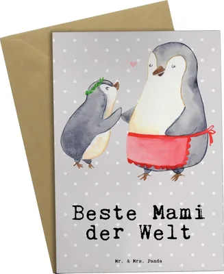 Produktbild von Mr. & Mrs. Panda babykarte Pinguin Beste Mami der Welt - Grau Pastell - Geschenk, Danke, einladungskarten, Geschenkidee, Mama, hochzeitskarten, Grußkarten, Mutter, Ma