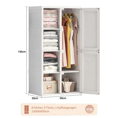 Immagine prodotto di Armadio ProximaX bianco - Armadio a 6 ante con 5 scomparti e 1 asta appendiabiti, grande armadio per camere da letto