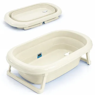 Produktbild von Faltbare Babybadewanne - Klappbare Wanne mit integriertem Thermometer und Abfluss - Praktische Baby Wanne mit klappbaren Füßen