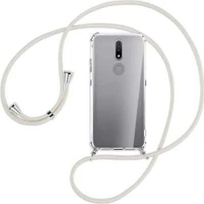 Produktbild von Handykette Backcover-Schutzhülle mit Band (Metall silberfarben) für Nokia 2.4 - broken white
