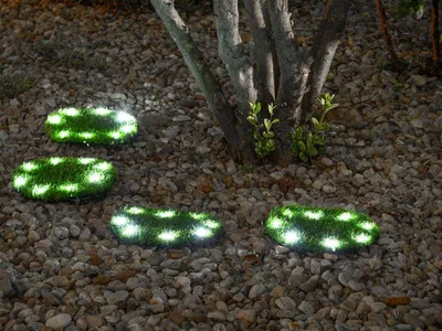 Produktbild von Lampe Strend Pro 6155, Grasplatten 4 Stk., 24 cm, Solarkreise aus Kunstrasen, 4x 8 LED, AA