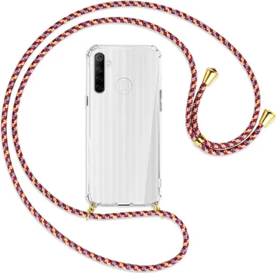 Produktbild von Handykette Backcover-Schutzhülle mit Band (Metall goldfarben) für Realme 6i - weinrot/gelb/grau
