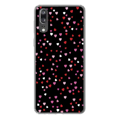 Produktbild von MuchoWow® Handyhülle Schutzhülle Hülle für Huawei P20 Eine Illustration mit Herzen auf einem schwarzen Hintergrund Silikon Softcase Handy Hülle - Hardcover