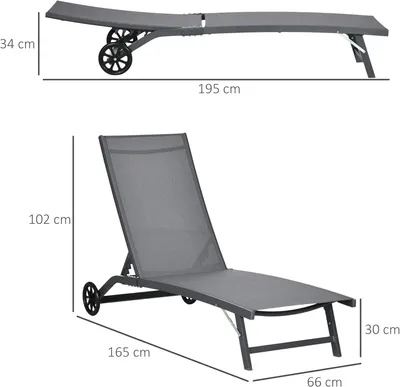 Produktbild von Liegestuhl – Gartenliegestuhl – Set aus 2 – Liegebett – mit Rollen – verstellbare Rückenlehne – wetterfest – für den Garten