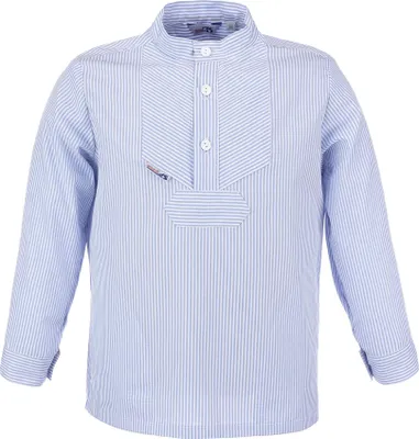 Produktbild von modAS Kinder Fischerhemd Sommer Langarm-Shirt mit Stehkragen - Gestreiftes Hemd im Finkenwerder-Stil in Azur-Weiß Größe 104