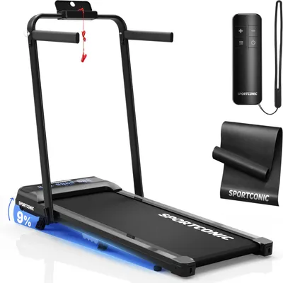 Obrázok produktu pre Sportconic Elektrický bežecký pás do 12 km/h, skladací Walking Pad pre doma a kanceláriu, 9 % sklon, LED displej, držiak na tablet + ochranná podložka
