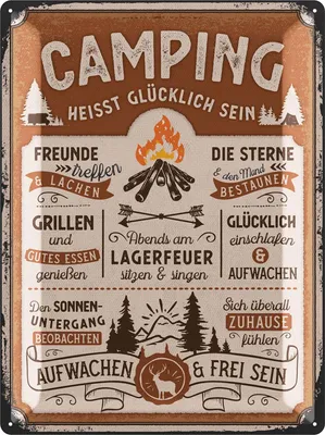 Produktbild von LANOLU Retro Blechschild CAMPING Schild Geschenke für Camper Wohnmobilfahrer als lustige Wohnwagen Deko, Campingplatz Metallschild 30x40cm