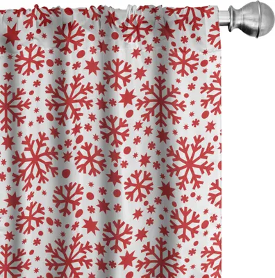 Immagine prodotto di ABAKUHAUS Tende a fiocchi di neve, tende, stelle a sette punte e motivi astratti a pois - illustrazione di Capodanno, 2 pezzi 75 x 175 cm, bianco rosso