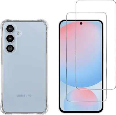 A clear, professional shot of a phone case and screen protectors.