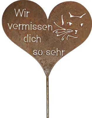 Produktbild von Tiergrab Grabherz Grabschmuck Gedenkstein Trauerherz Herz Spruch Grab Katze Rost