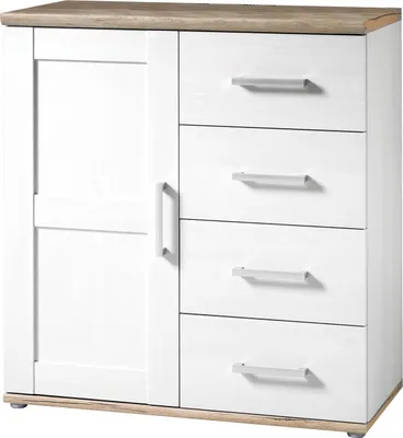 Produktbild von Kommode - Sibiu Lärche Nachbildung - Weiß - B 93 cm - 1 Tür - 4 Schubladen
