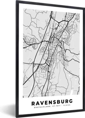 Produktbild von MuchoWow® Gerahmtes Poster Karte - Deutschland - Ravenburg - Karte - Stadtplan 60x90 cm - Poster mit Schwarzem Bilderrahmen Wandposter Rahmen Foto Bilder - Kunst