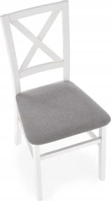 Produktbild von Esszimmerstuhl - Weiß - Holzstuhl - Küchenstuhl - 46 x 90 x 52 cm B/H/T - Wohnzimmerstuhl - Grauer Stoff - FORLI