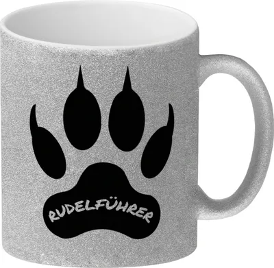 Produktbild von Rudelführer Pfotenabdruck Glitzer-Kaffeebecher mit Wolf Motiv