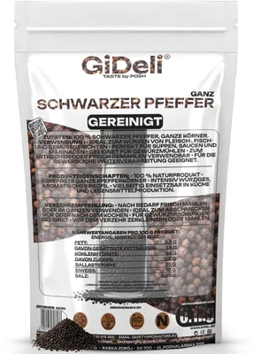 Productafbeelding van Zwarte peper 100g, hele peperkorrels, kruiden, koken, natuurlijke toevoeging, GiDeli