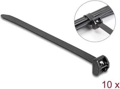 Produktbild von DeLOCK Kabelbinder mit Metallzunge L 203 x B 12,7 mm 10 Stück schwarz, Kabelbinder mit Klettverschluss, Kunststoff, Schwarz, -40 - 85 °C, 203 mm, 12,7 mm