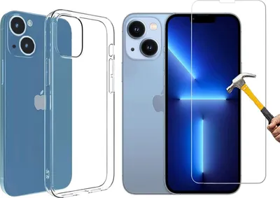 Produktbild von 2in1 Schutz-Set kompatibel mit iphone 13 Silikon Case und Panzerglas Schutzhülle TPU Hülle transparent Flexibel Cover Handyhülle Glasfolie 9H Härte Schutzfolie Handyschutz Schutzglas