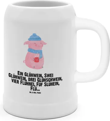 Produktbild von Mr. & Mrs. Panda Krug Schweinchen Glühwein - Weiß - Geschenk, Winter, Steinbierkrug, Bier Seidel, Humpen, Spruch, Betrunken, Steinkrug, Weihnachtsmarkt