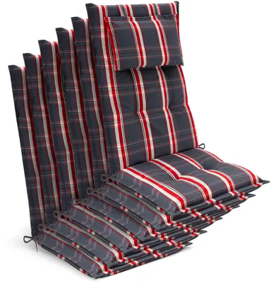 Produktbild von Beautissu 6x Premium Hochlehnerauflage 120x50x7cm, Grau-Rot-Kariert