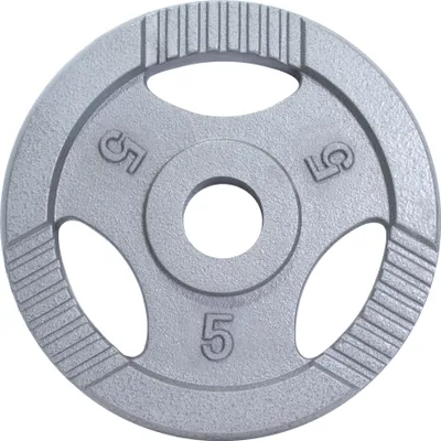 Produktbild von GORILLA SPORTS® Olympia Hantelscheiben - 5kg Gewichte, 50mm Bohrung, Tri-Grip, aus Gusseisen, Silber - Gewichtsscheiben, Olympiascheiben