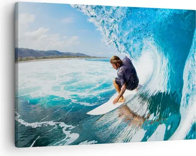 Produktbild von Bild auf Leinwand - Leinwandbild - Surfen Surfer Ozean Welle - 70x50cm - Wand Bild - Wanddeko - Leinwanddruck - Bilder - Kunstdruck - Wanddekoration - Leinwand bilder - Wandkunst - AA70x50-2785