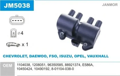 Obrázek produktu pro Zapalovací cívka JANMOR JM5038 pro vozidla OPEL Frontera B SUV (U99) a DAEWOO LANOS (KLAT)