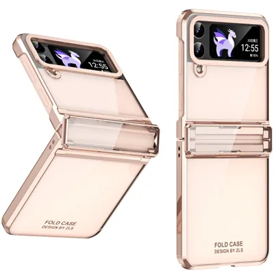 Obrázek produktu pro Pouzdro pro Samsung Galaxy Z Flip 4 5G Ultratenké pokovování průhledné pouzdro s ochranou pantu Růžové zlato