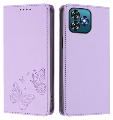 Obrázek produktu pro Kožené pouzdro pro Oukitel C53, motýlí ražbou, peněženkové flip pouzdro se stojánkem Světle fialová