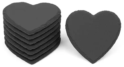 Produktbild von 8 Stück Herz Schiefer Untersetzer 10x10 cm – Glasuntersetzer aus Naturschiefer rutschfest & hitzebeständig – Schieferuntersetzer Herzform für Getränke, Tischdeko, Hochzeit & Geschenkidee