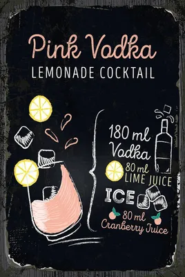 Produktbild von vianmo Holzschild 18x12 cm Pink Vodka Cocktail Recipe