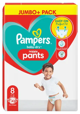 Produktbild von Pampers Baby-Dry Windelhöschen, Größe 8, 43 Windeln, ab 19 kg, Jumbo+ Packung