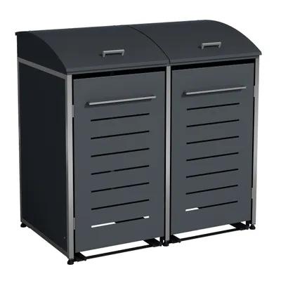 Produktbild von DEGAMO Mülltonnenbox 2er KIEL 139x83x136cm für 2x Tonne 120 und 240 Liter, Stahl anthrazit + Edelstahl