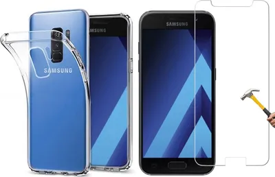 Produktbild von 2in1 Schutzglas Schutzhülle kompatibel mit Samsung Galaxy A3 2017 Schutz-Set Silikon Case und Panzerglas Schutzhülle TPU transparent Flexibel Cover Handyhülle Glasfolie 9H Härte Schutzfolie Handyschutz Schutzglas