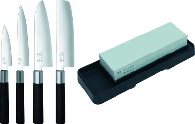 Produktbild von KAI Wasabi Black Set 4 Messer + Schleifstein