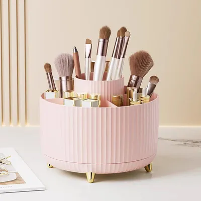 Image de Rangement pour produits de beauté à 5 compartiments, pivotant à 360°, rangement pour maquillage, étagère à cosmétiques pour chambre, salle de bain, coiffeuse (rose)