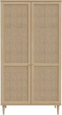 Image de Armoire de Chambre, 2 Portes Battantes,Reproduction Chêne, Cannage, 110 x 208 x 54 cm, CALASETTA