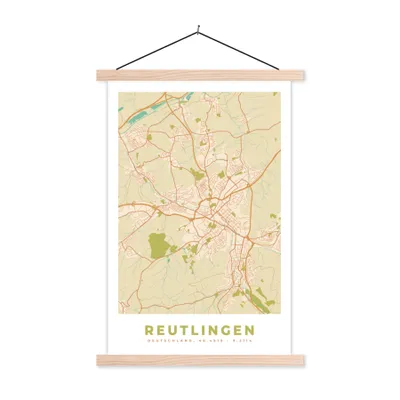 Produktbild von MuchoWow® Textilposter Jahrgang - Reutlingen - Karte - Stadtplan 40x60 cm mit holzfarbenen Rahmen - Poster