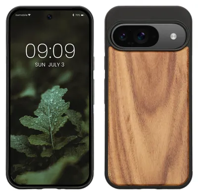 Produktbild von kwmobile Handyhülle für Google Pixel 9 / Pixel 9 Pro Hülle Holz - Case mit TPU Bumper - Stoßfestes Hardcase - Schutzhülle Cover in Vintage Braun Braun