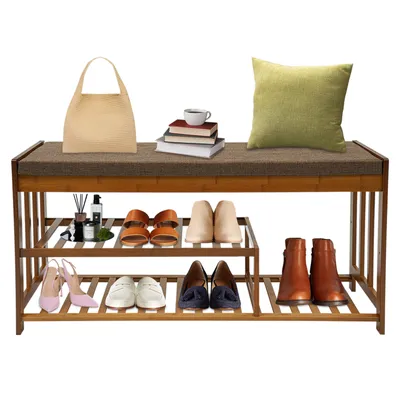Produktbild von Schuhregale 90*27*45cm Schuhbank Verandabank Schuhaufbewahrungsbank (Braun)