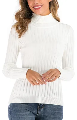 Produktbild von Enjoyoself Damen Gerippter Rollkragenpullover Feinstrick Elegant Langarm Strickp