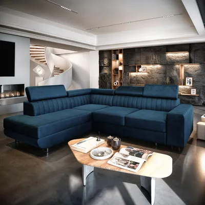 Produktbild von Masseno Ecksofa NOLA L-S mit Schlaffunktion L-Form, Sofa mit Bettkasten, Wohnzimmersofa, Couch, Soffa, Bettsofa, Couchgarnitur- Blau, MONOLITH 77